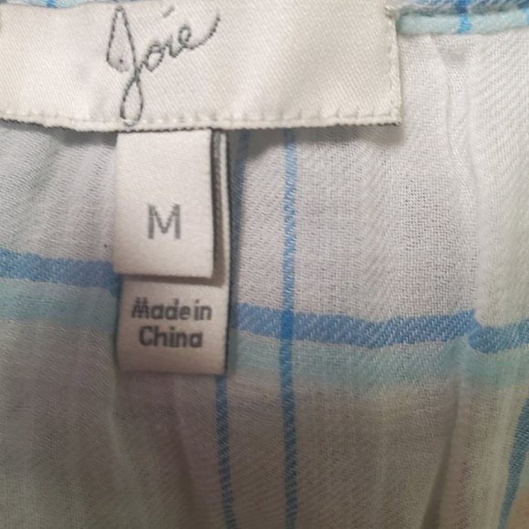 Joie Blue White Plaid Boho Gauzy Top Lightweight Peasant Top Button Tunic sz M - Picture 5 of 6